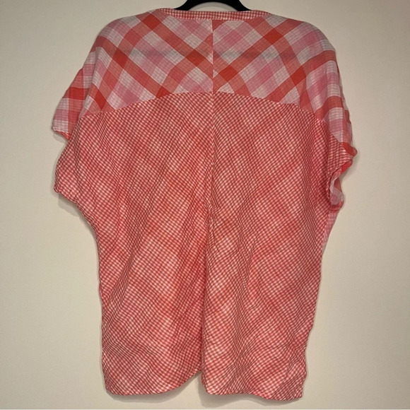 SUZANNA BETRO Weekend Gingham Cotton Gauzy Oversized Buttondown Short Sleeve Top - Picture 7 of 8